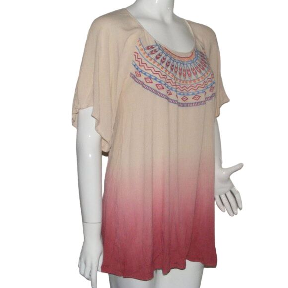 FLYING TOMATO Top, S, Embroidered, Hombre dip dye, Off-white/Red, Short sleeve - Picture 3 of 8